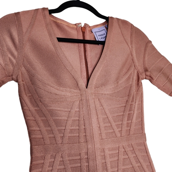 Herve Leger by Max Azria Bodycon Short Sleeve Dress - Small- Salmon - Picture 3 of 11